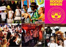 Collage photo of Rockin' Rhinos band performing live concerts